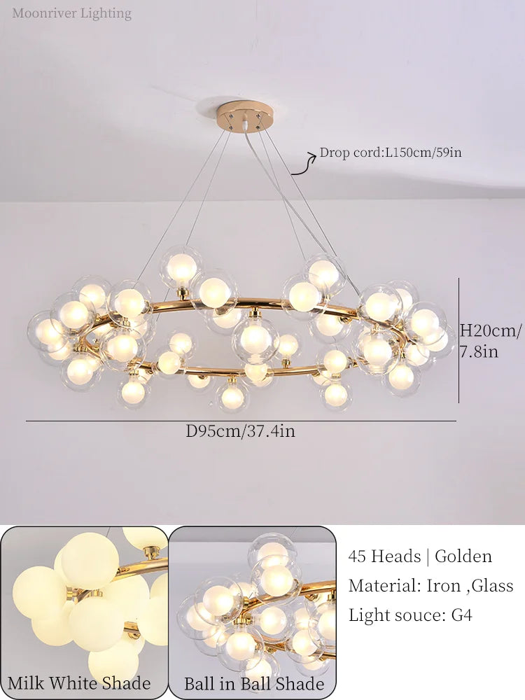 DecorBites™ Glass Ball LED Chandelier Modern Pendant Light for Home Decor