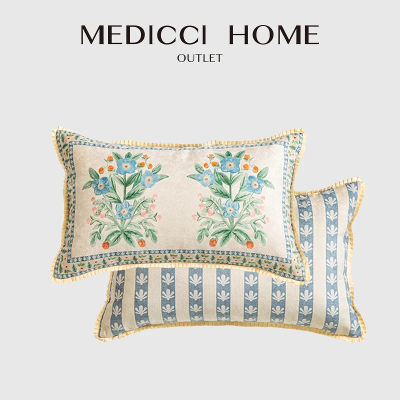 DecorBites™ French Pastoral Flowers Lumbar Pillow Cover 30x50cm Luxe Fabric Texture Case