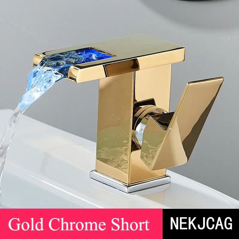 DecorBites™ LED Waterfall Basin Faucet: Black Mixer Tap with Light, Deck Mount Kitchen Sink