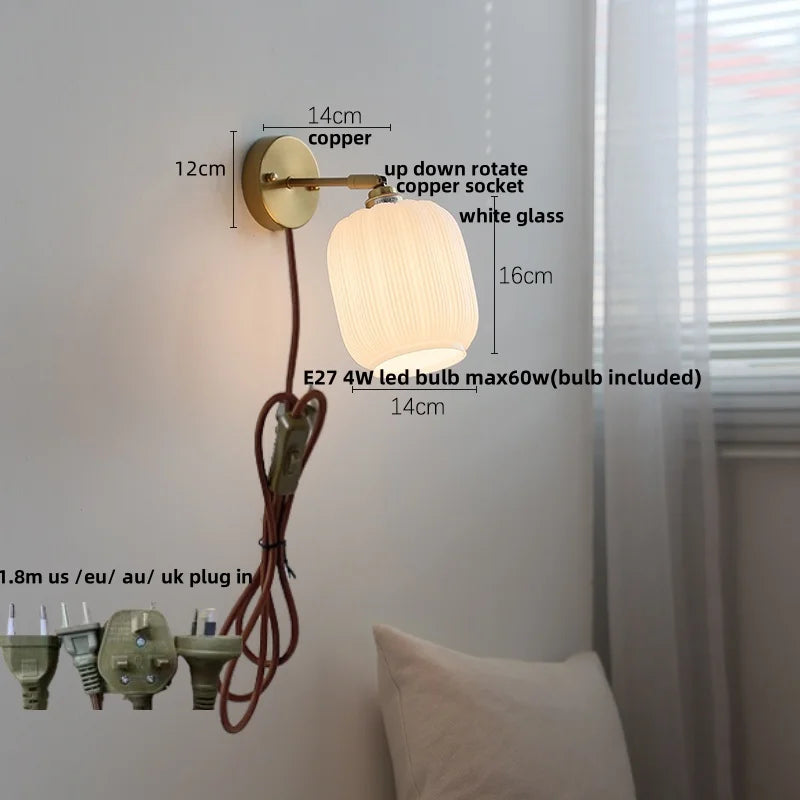 DecorBites™ Japanese Style LED Wall Sconce White Glass Rotate Pull Chain Stair Light Fixtures
