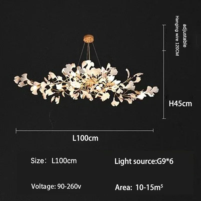 DecorBites™ Ginkgo Branch Leaf LED Ceiling Chandelier - Modern Nordic Design for Home Decor