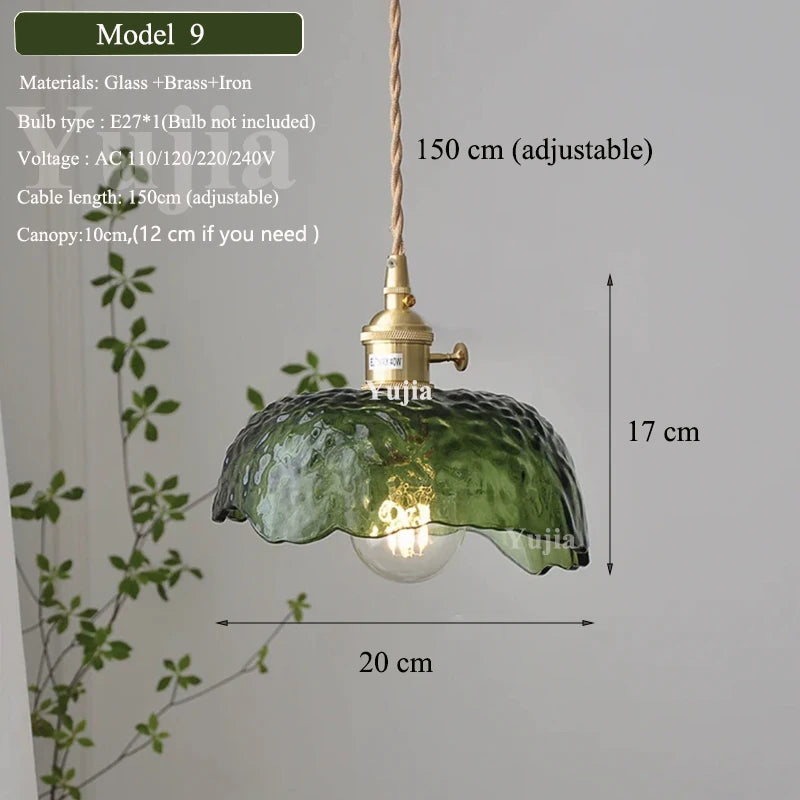 Multi-Style Nordic Pendant Lamp Green Glass Ceiling Lighting Kitchen Island Hand Brass Hanging Light fixtures for Dining Room