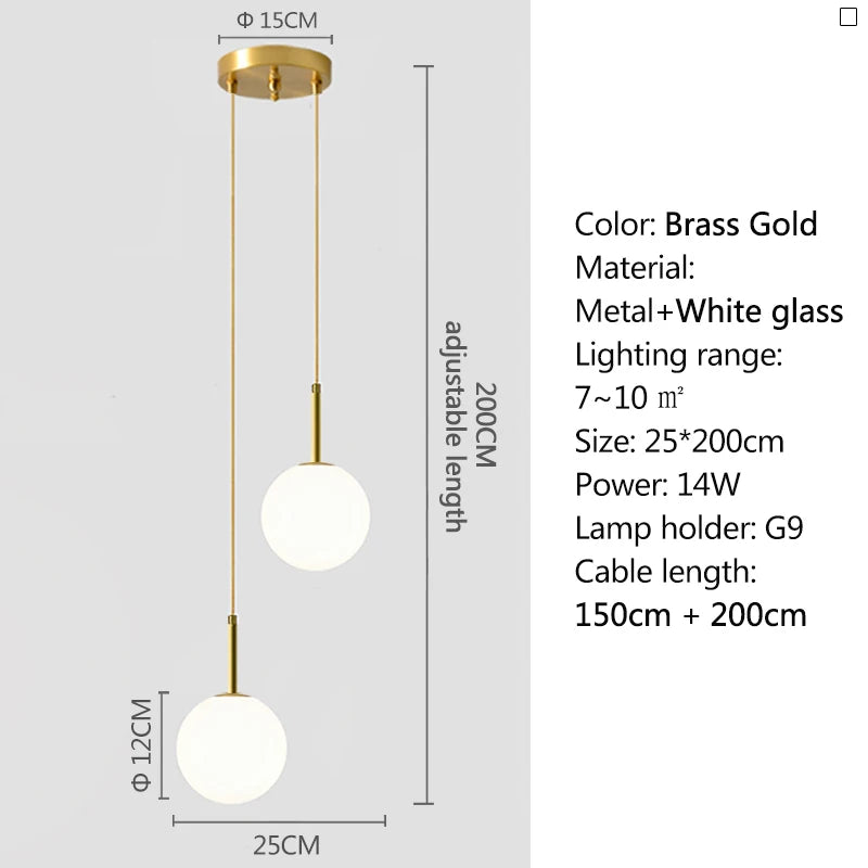 Nordic Glass Globe Pendant Light in White or Smoke Gray
