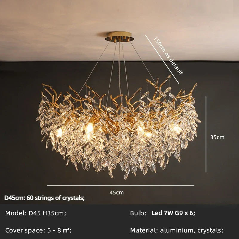 DecorBites™ Crystal Branch LED Pendant Chandelier - Gold Suspend Lamp for Luxury Dining Room