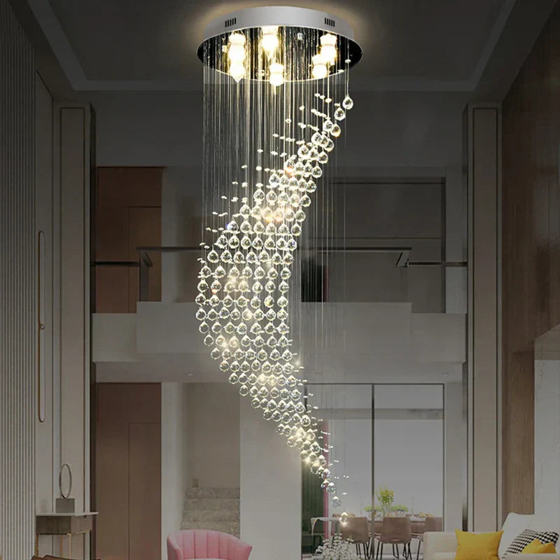 DecorBites™ Crystal Ball Spiral Chandelier: Luxury LED Hanging Light Fixture