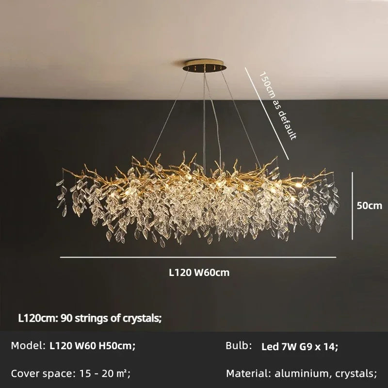 DecorBites™ Crystal Branch Chandelier LED Pendant Lamps Elegant Villa Living Room Gold Decor