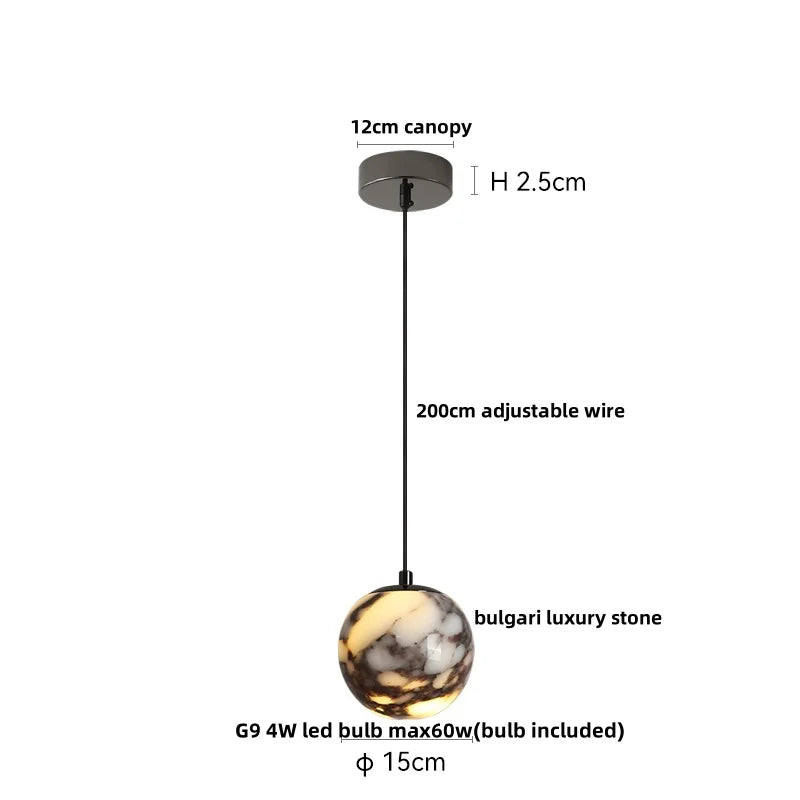 DecorBites™ LED Pendant Lights Bulgari Stone Adjustable Steel Hang Lamp Lighting