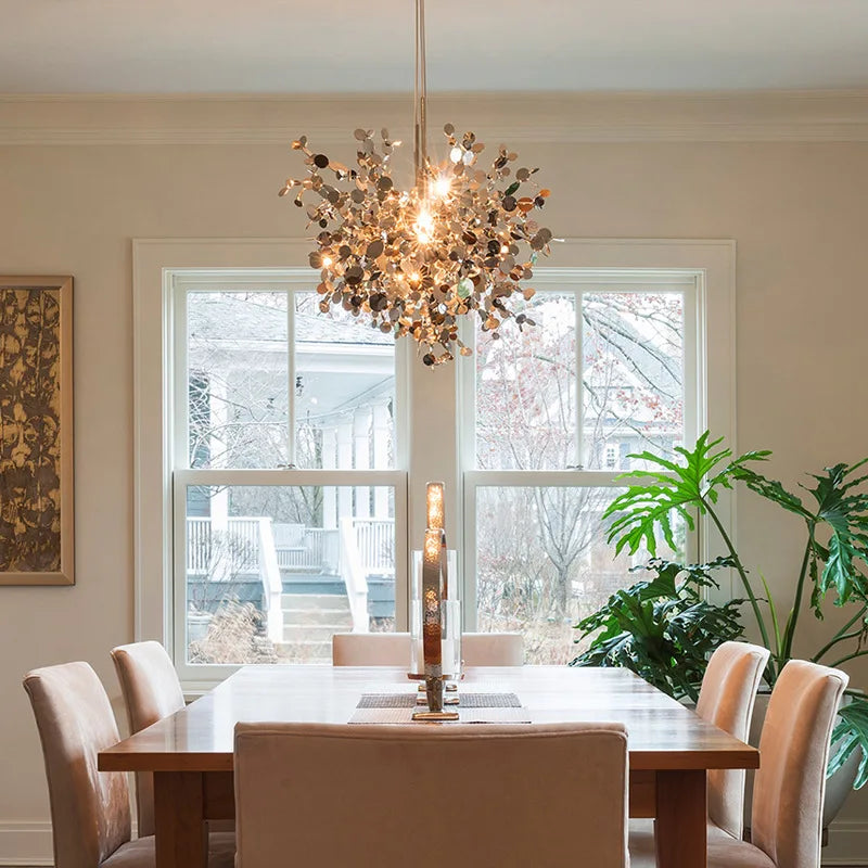 DecorBites™ Chrome Leaf LED Chandelier for Elegant Indoor Lighting