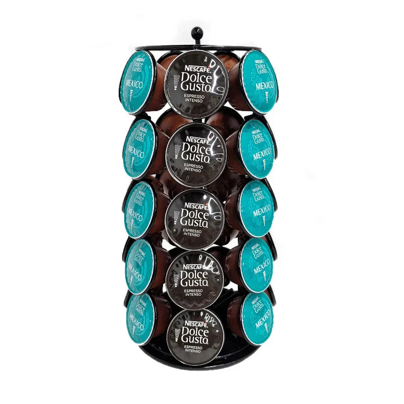 DecorBites™ Dolce Gusto Capsule Rack: Rotatable Metal Pod Holder Display Shelf for 35 Capsules