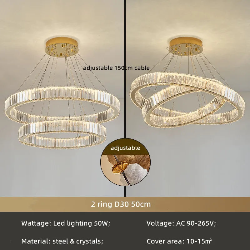 DecorBites™ Crystal Circle LED Chandelier: Dimmable Pendant Lighting for Modern Stairs