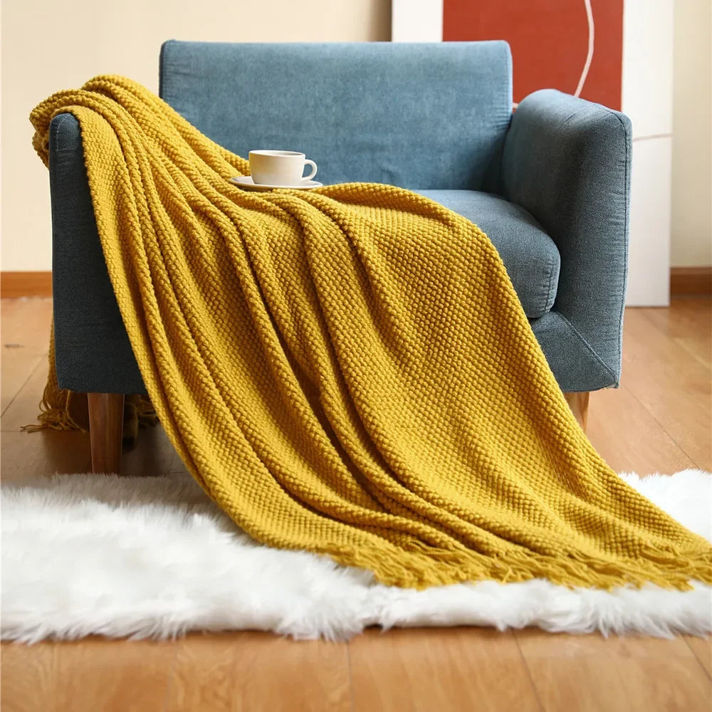 بطانية رمي محبوكة بنمط شبكي على شكل أناناس من DecorBites™ - بطانية أريكة بتصميم نورديك لديكور المنزل