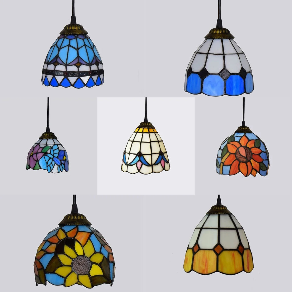 Mediterranean Mosaic Stained Glass Pendant Light