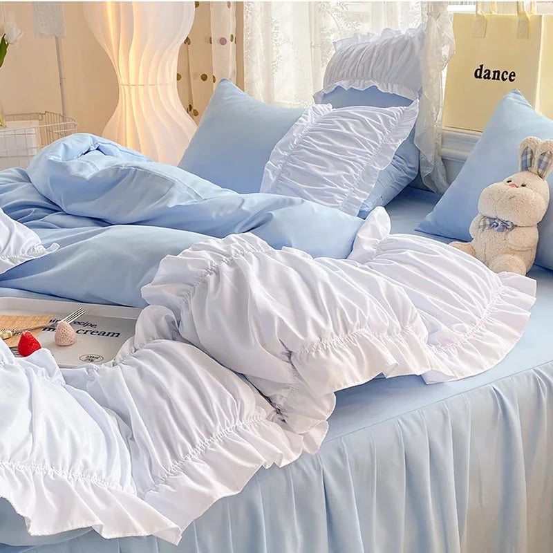 طقم مفروشات من القطن السادة بتطريز دانتيل DecorBites™ - مقاسات كوين/كينغ/مزدوج/فردي