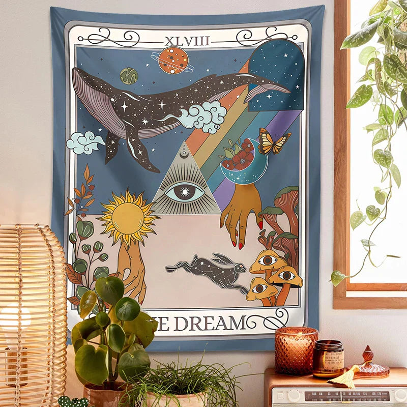DecorBites™ Dream Tarot Tapestry: Mystical Witchy Decor for Tarot Lovers, Hippie Dorm Art