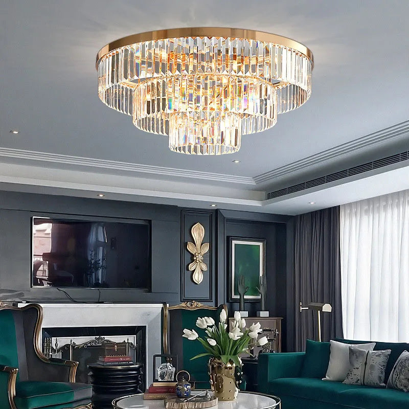 مصابيح سقف كريستالية ذهبية LED من DecorBites™: تجهيزات فاخرة لديكور المنزل