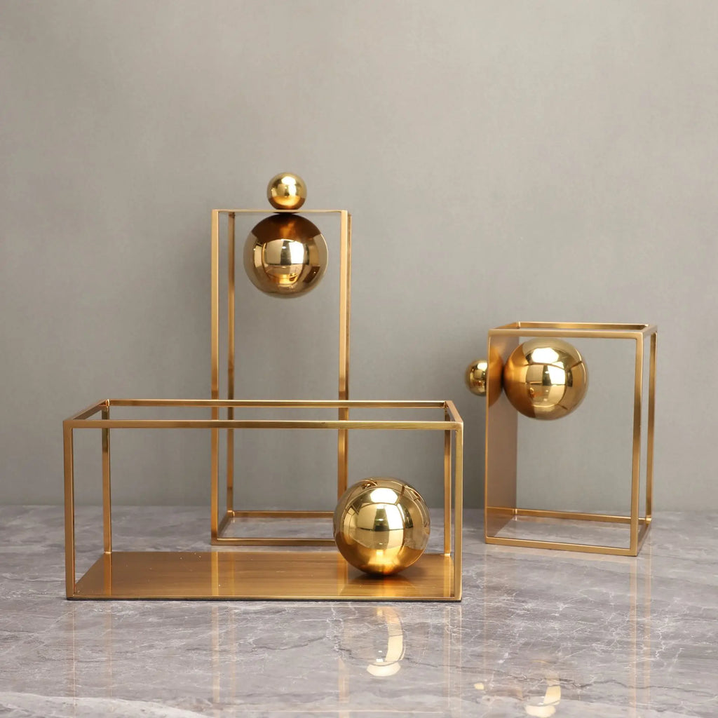 DecorBites™ Geometric Gold Frame Sculpture Decorative Figurines Metal Home Decor