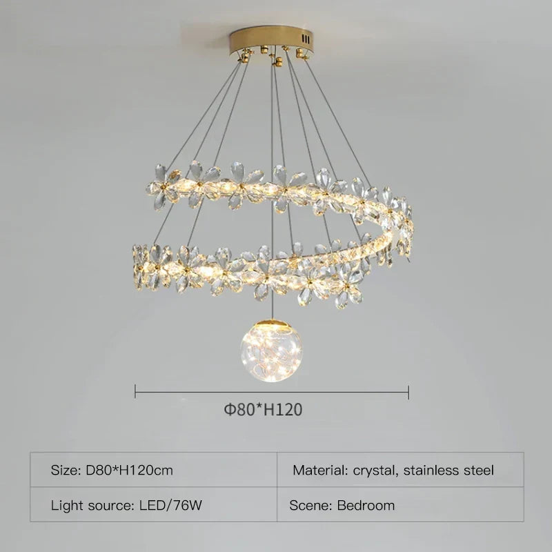 ثريا كريستال ذهبية حلزونية بإضاءة LED من DecorBites™ لديكور المنزل