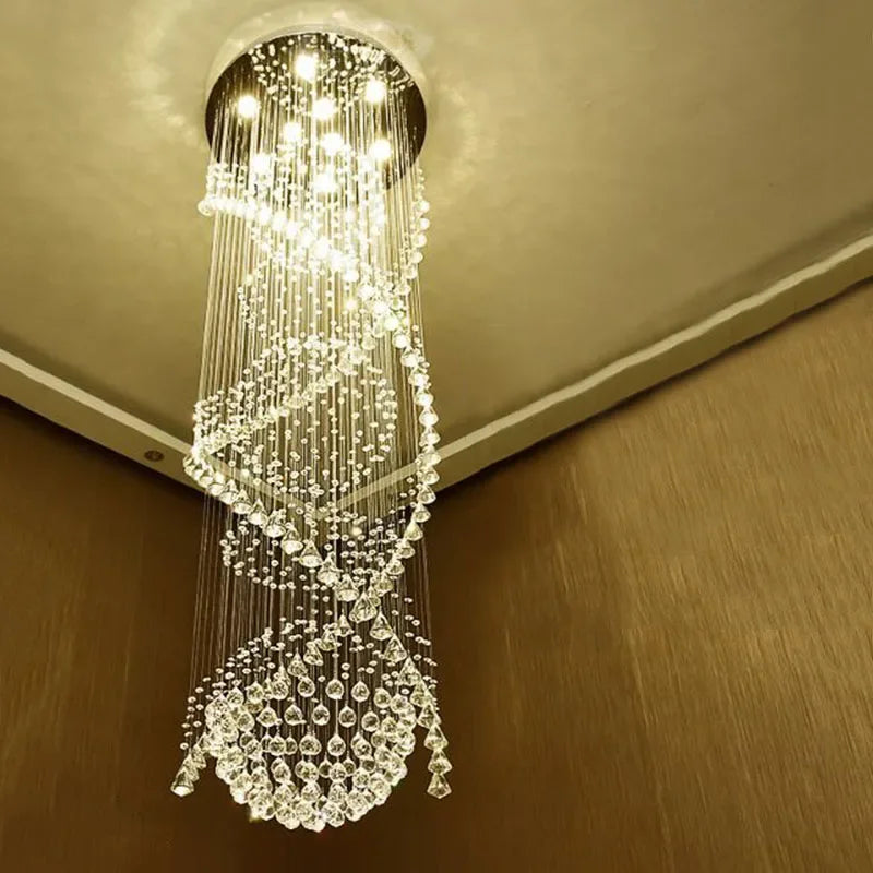 DecorBites™ Double Spiral Crystal Chandelier Superdense K9 Crystal Hotel Villa Ladder Chandelier