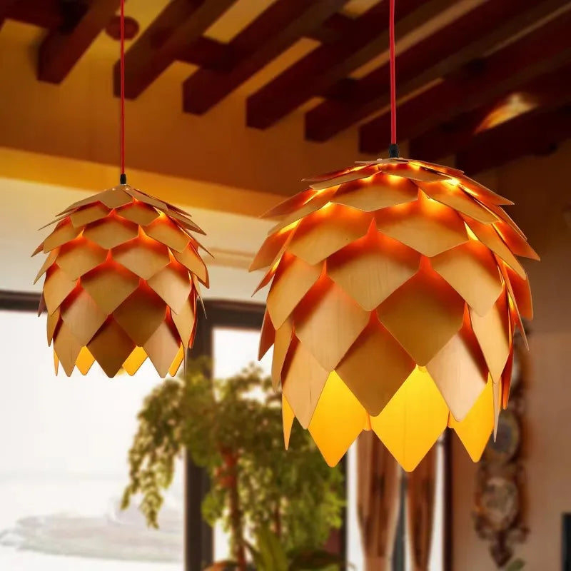 Nordic Pinecone Oak Wood Pendant Light
