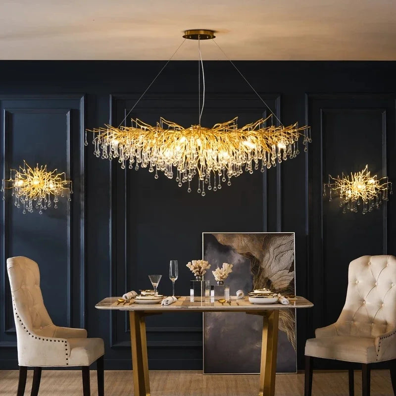ثريا DecorBites™ الذهبية ذات الفروع الكريستالية لديكور غرف الطعام والمعيشة والنوم