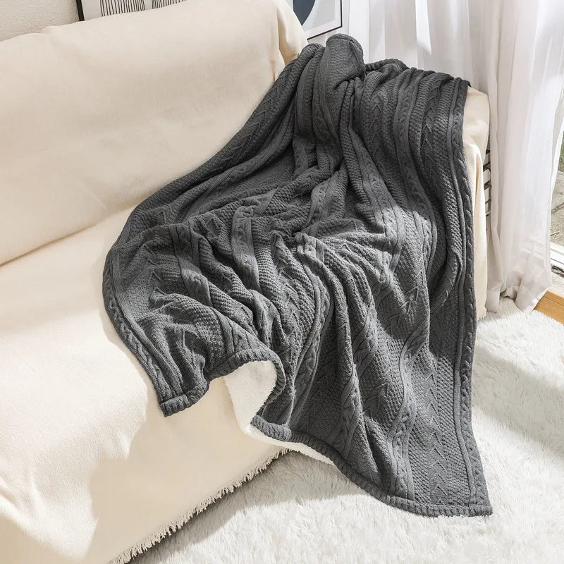 DecorBites™ Cozy Double Layer Dark Gray Fishbone Knit Blanket - Versatile Autumn Winter Sofa Cover