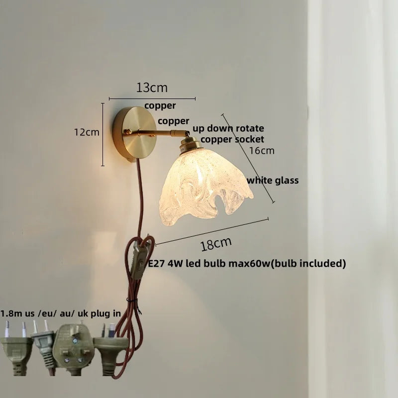 DecorBites™ Blue Glass Wall Sconce Pull Chain Switch Modern Stair Light