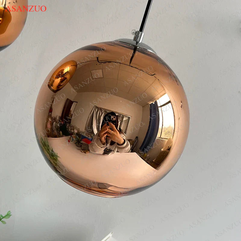 DecorBites™ Glass Pendant Lights 15cm/20cm Round Ball Hanging Lamp in Golden/Copper/Silver Plating