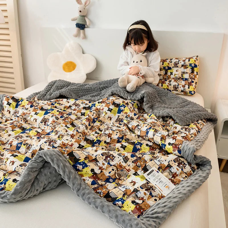 DecorBites™ Cotton Floral Double Quilt | Retro Soothe Doudou Bedding Blanket