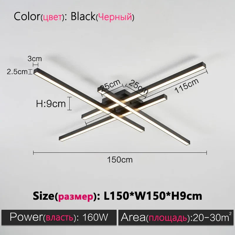 DecorBites™ Black Chandelier LED Ceiling Lamp: Nordic Minimalist Square Living Room & Bedroom Lights