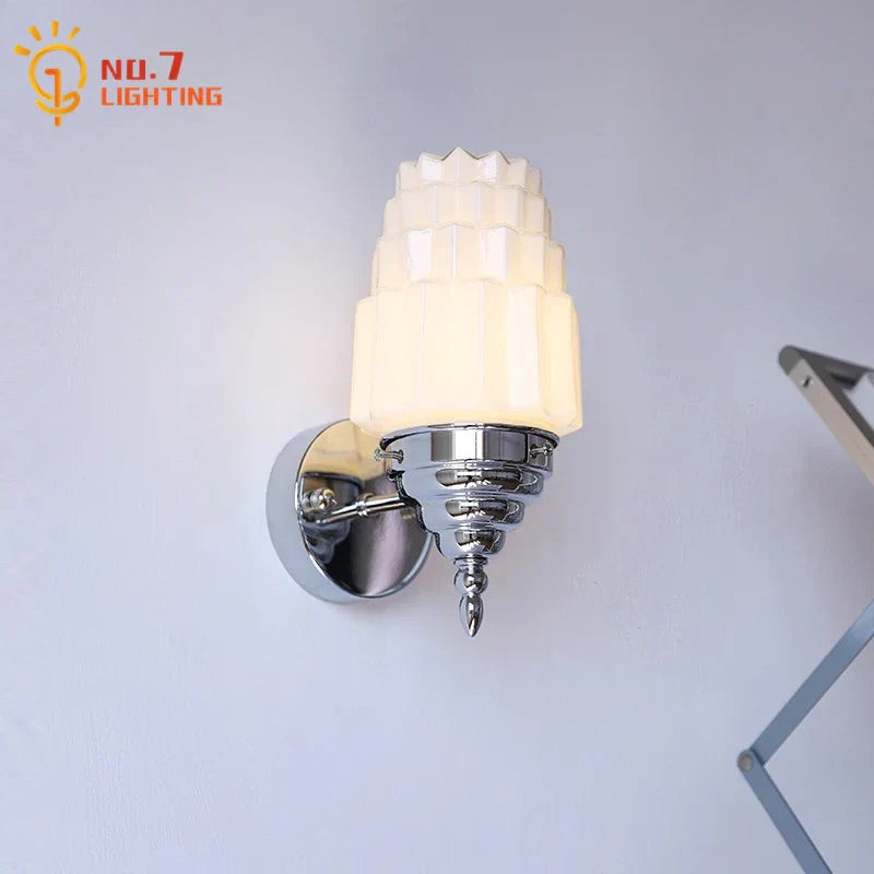 DecorBites™ Cream Glass LED Wall Lamp Iron Art Chrome/Gold Living Room Bedroom Background