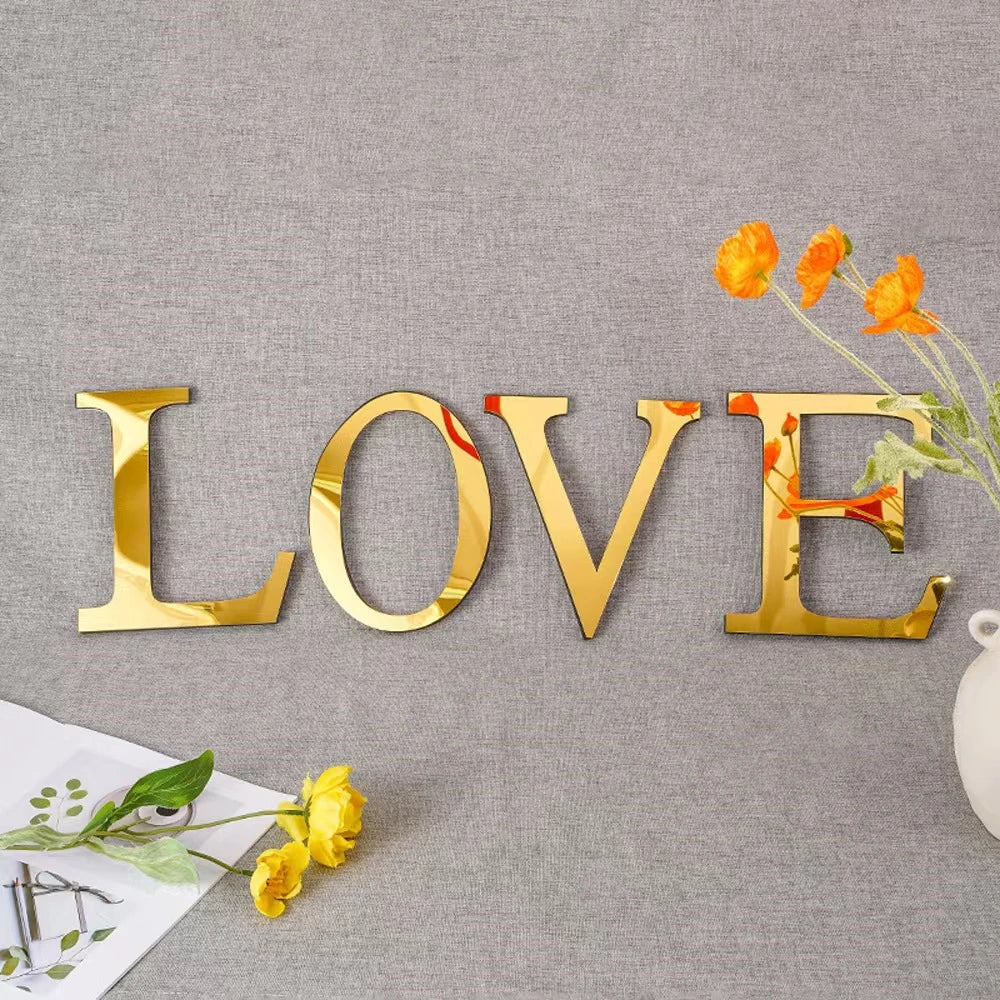 DecorBites™ 20cm Gold/Silver 3D Mirror Letters Wall Stickers For Home Decor
