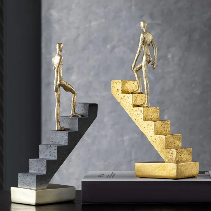 DecorBites™ Golden Man Abstract Resin Figure Sculpture Staircase Decor