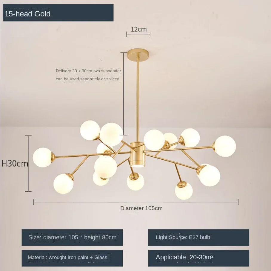 DecorBites™ Glass Ball Ceiling Chandelier for Bedroom Dining Living Room Lighting