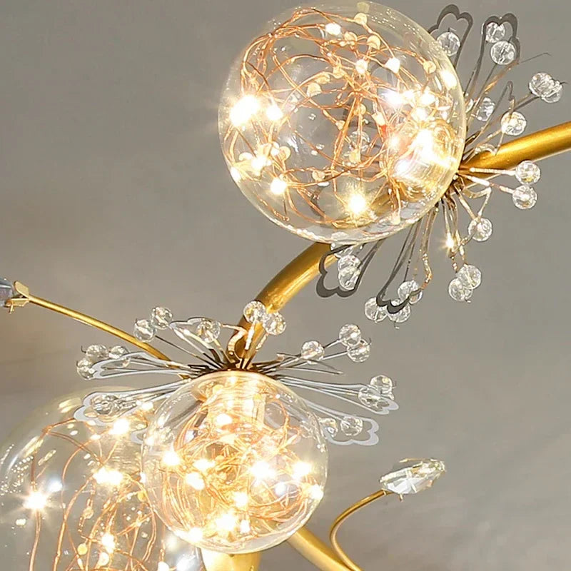 ثريا DecorBites™ الكروية الذهبية الكريستالية LED لغرفة المعيشة وغرفة النوم وغرفة الطعام والمطبخ الحديثة