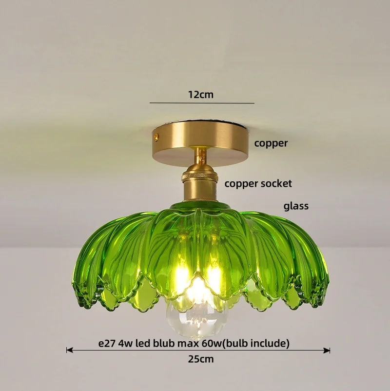 مصباح سقف نحاسي زجاجي على شكل زهرة خضراء DecorBites™ - إضاءة LED عصرية على الطراز الاسكندنافي لغرفة المعيشة وغرفة النوم والردهة