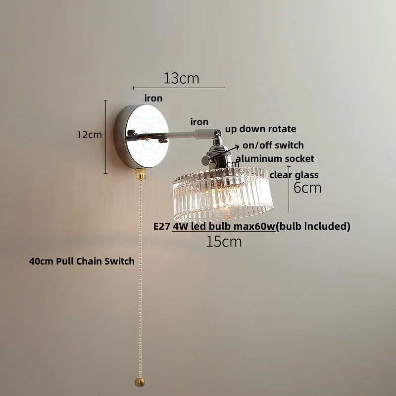 DecorBites™ Clear Glass LED Wall Sconce Pull Chain Modern Light Fixtures