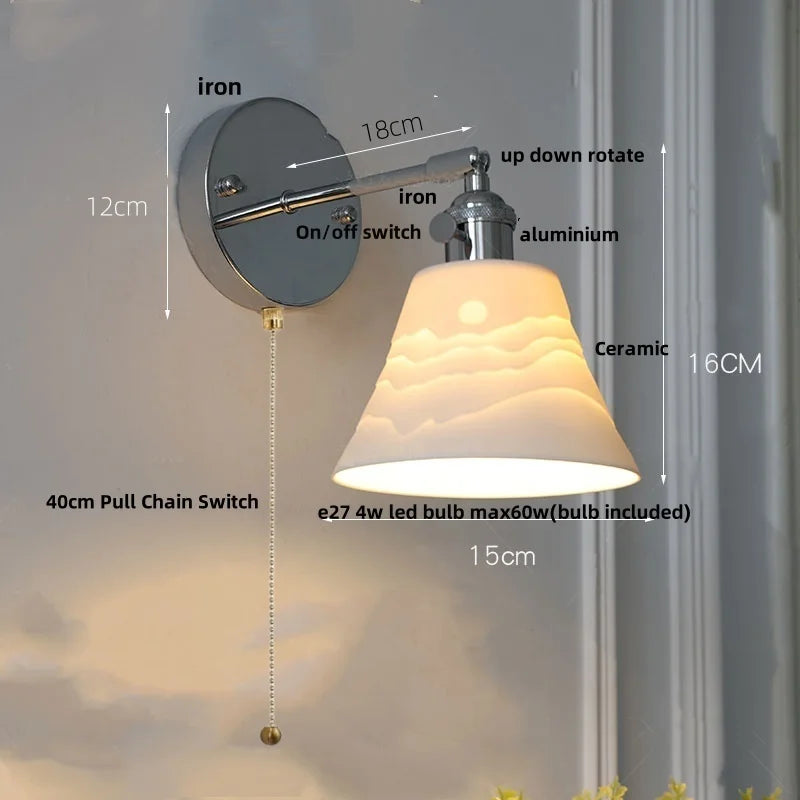 DecorBites™ Iron Ceramic LED Wall Lights | Nordic Modern Pull Chain Switch Sconce Wandlamp