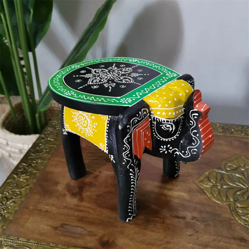 DecorBites™ Handmade Elephant Stool: Thai Style Ethnic Wood Low Stool Ornament