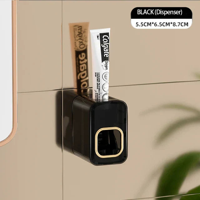 DecorBites™ Support de Brosse à Dents Inversé avec Distributeur de Dentifrice Automatique et Rangement de Maquillage