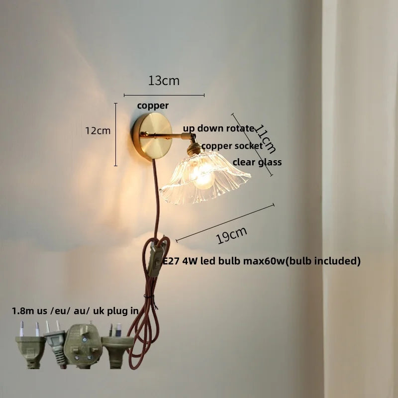DecorBites™ Glass Bedside Sconce: Modern Nordic LED Wall Light with Pull Chain Switch
