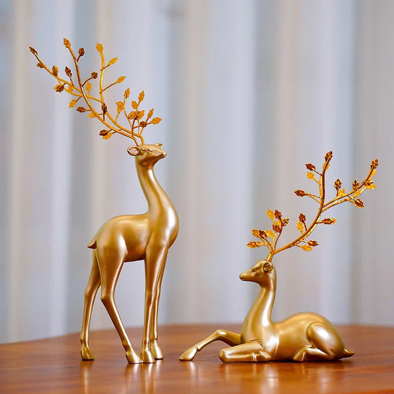 تماثيل الغزلان الذهبية من DecorBites™: منحوتات ديكور منزلي على الطراز الأوروبي وفنغ شوي