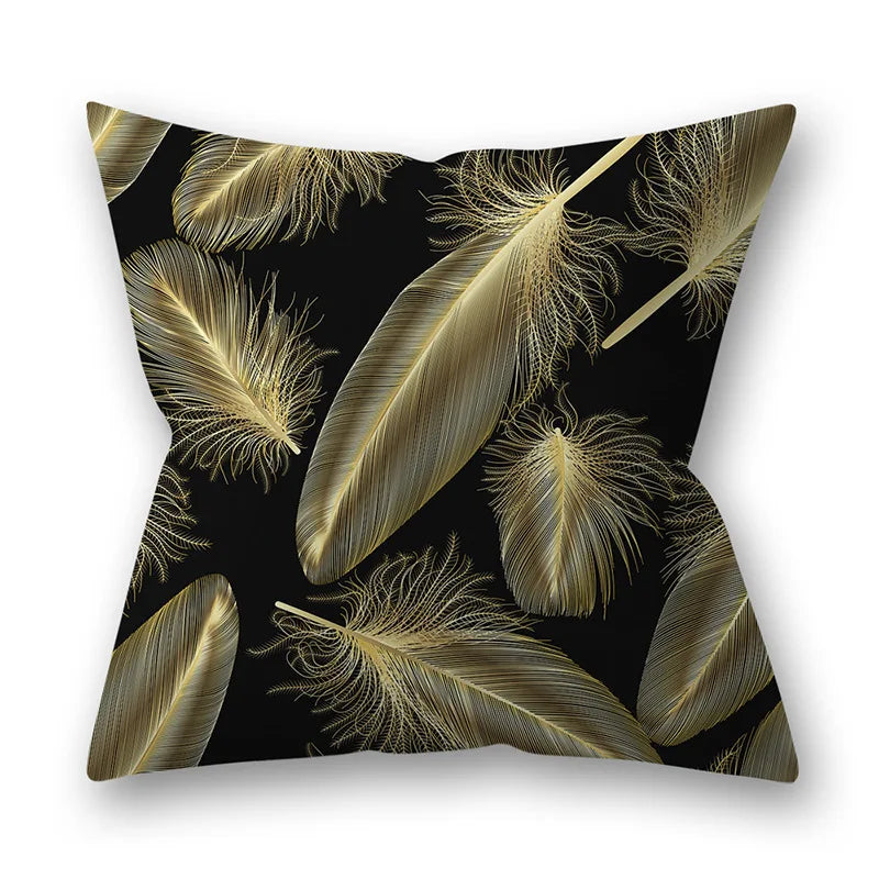 45x45cm Golden Leaves Pillow Cases by DecorBites™ - Nordic Ins Black Sofa Decor