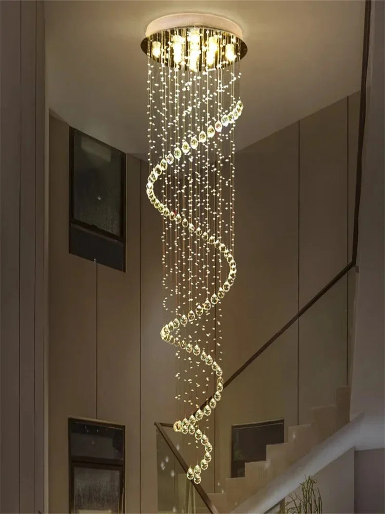 ثريا كريستال لولبية كبيرة LED من DecorBites™ لغرفة المعيشة الحديثة والسلالم وغرفة النوم والفنادق