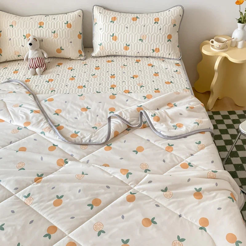 DecorBites™ Double-Sided Cool Comforter Set: Ice Silk Duvet, Fitted Sheet, Pillowcase