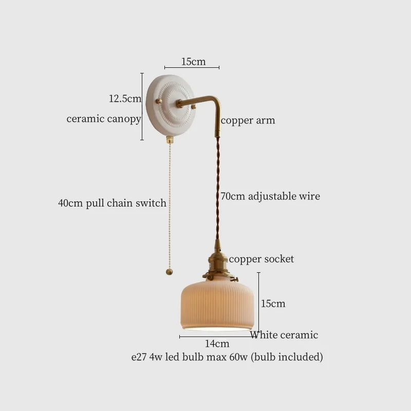 DecorBites™ Adjustable LED Wall Sconce Lamp Stripe Ceramic Copper Mirror Bedside