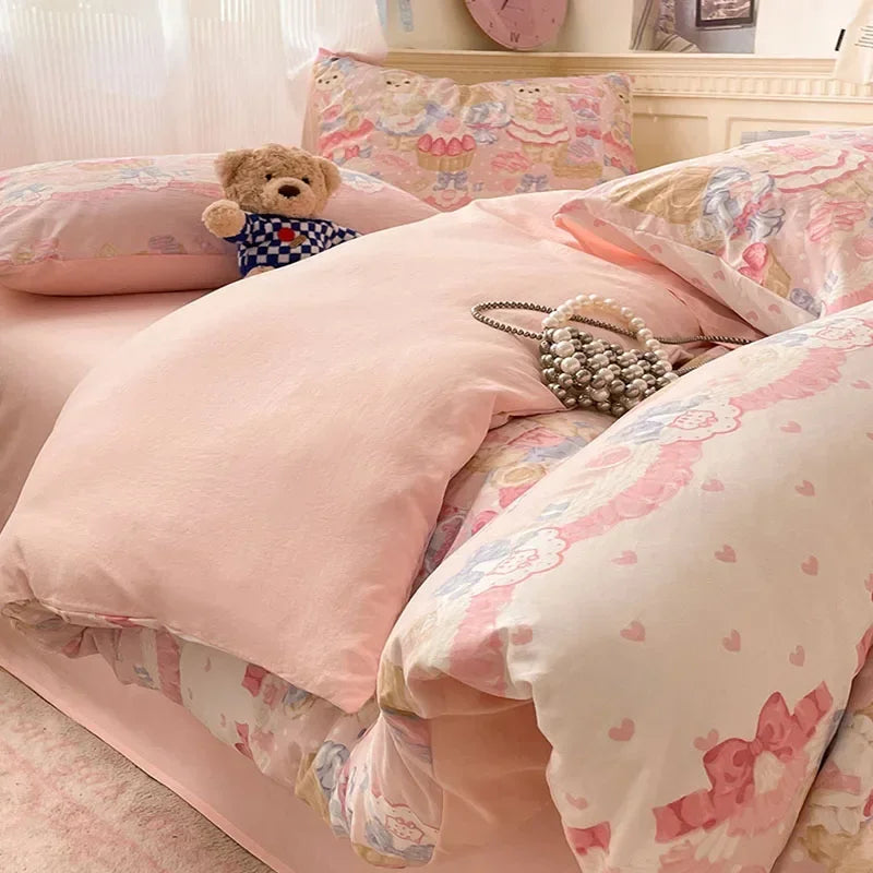 طقم لحاف قطني بتصميم كرتوني مريح من DecorBites™ للكبار