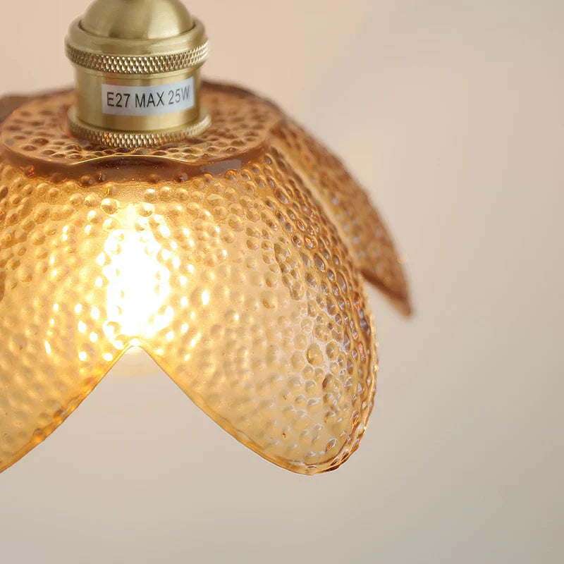 DecorBites™ Amber Glass LED Pendant Light Fixture Nordic Modern Copper Hanging Lamp