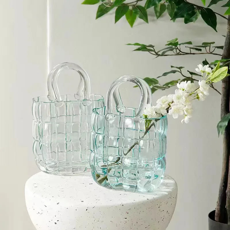 DecorBites™ مزهرية تررم زجاجية شفافة بشكل حقيبة يد لتزيين غرفة المعيشة