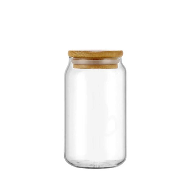 DecorBites™ Glass Drink Cup with Bamboo Lid - High Borosilicate Glass Tea Juice Coffee Mug