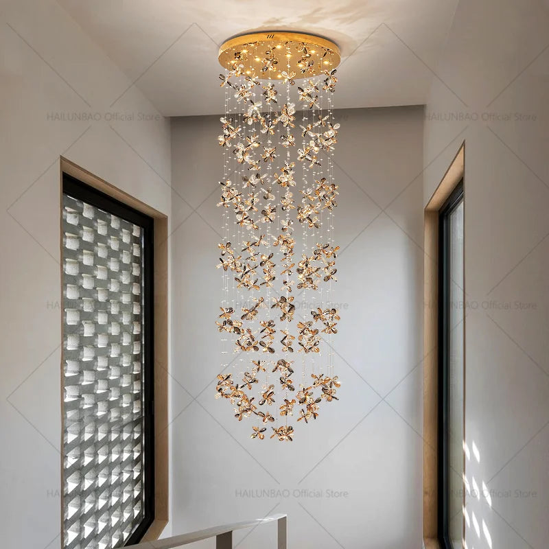 DecorBites™ Crystal Staircase Chandelier | Modern Elegant Loft Villa Lighting Fixture